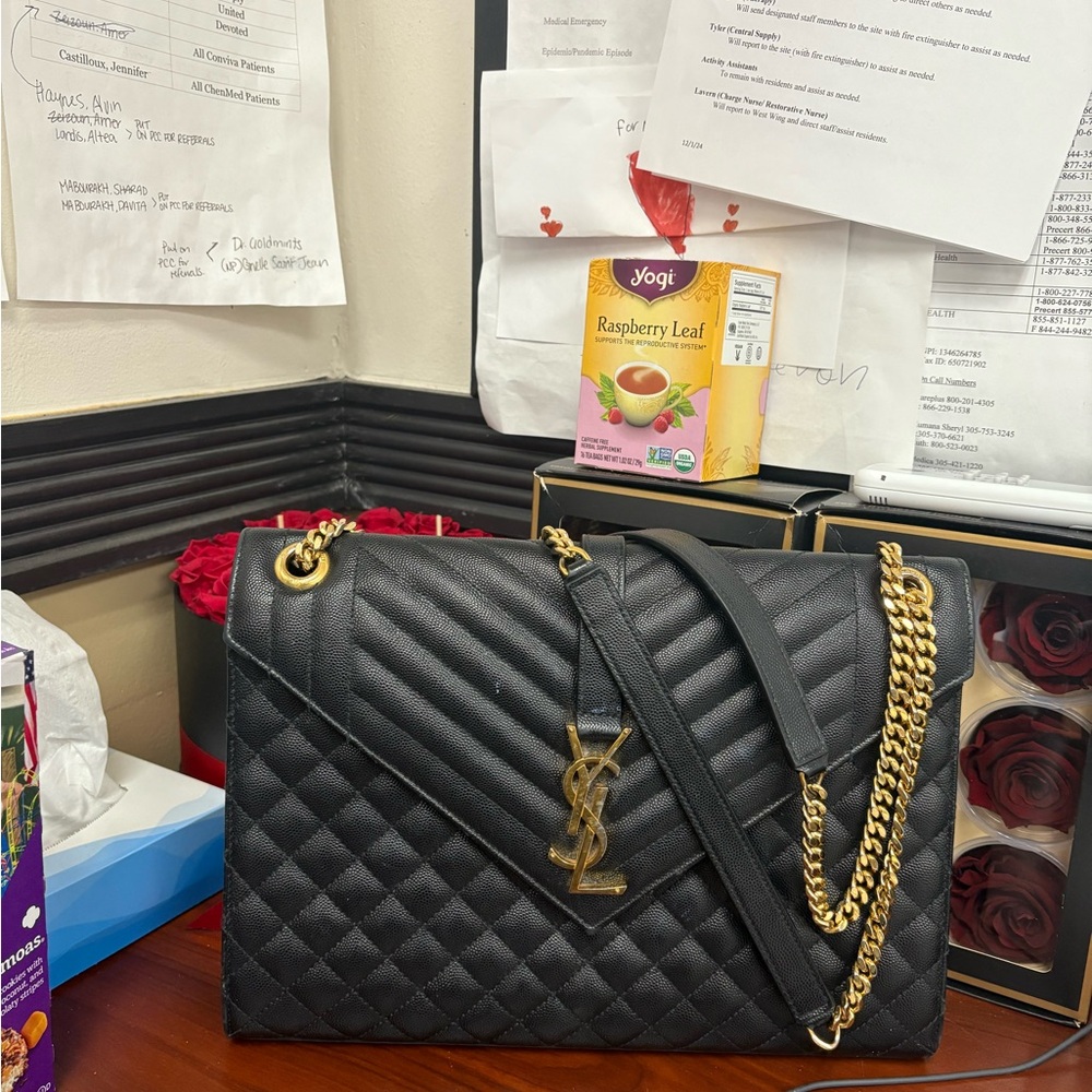 Yves Saint Laurent Black and Gold Quilted Shoulder Bag
